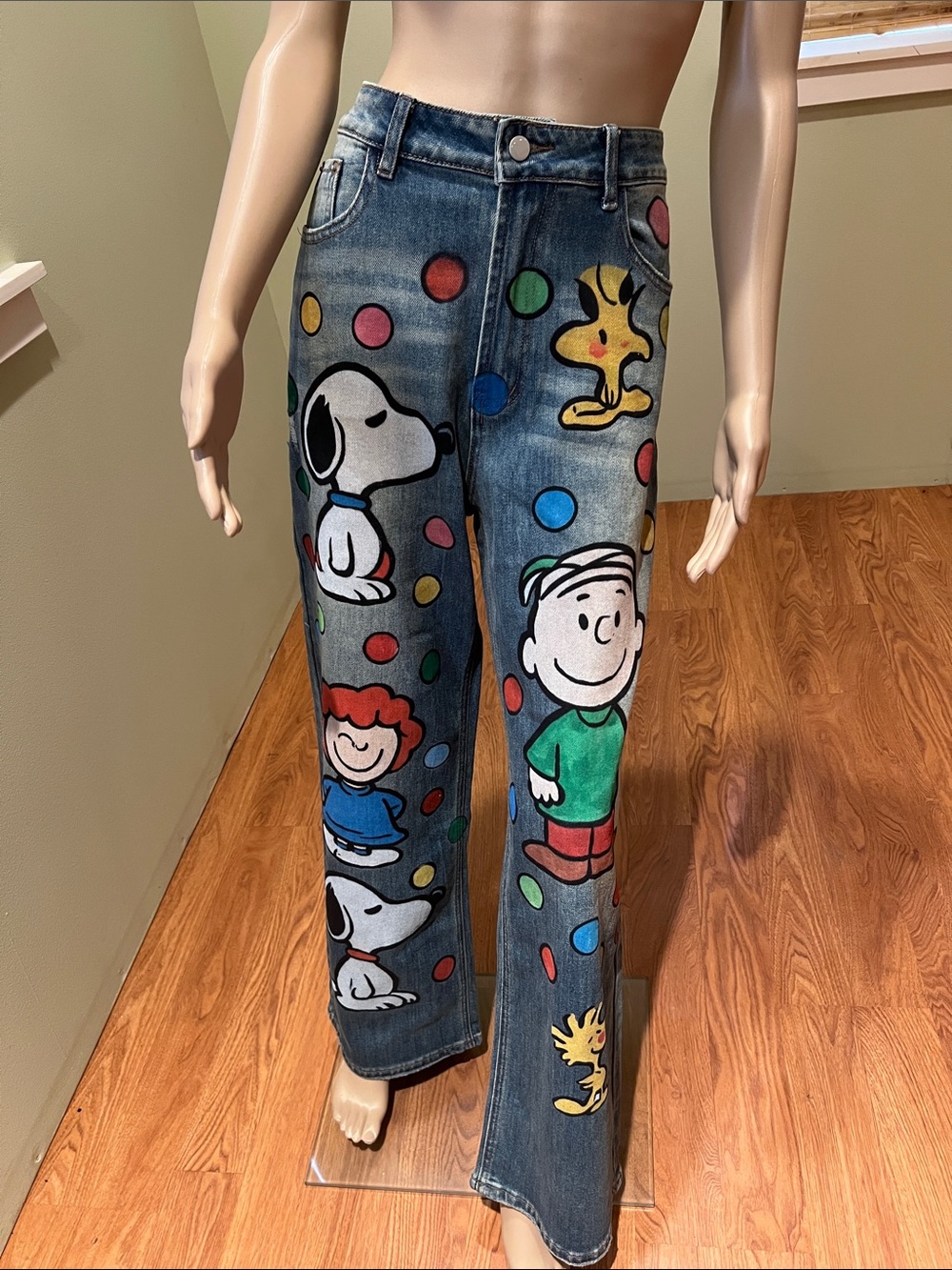 Snoopy  Character Hand Painted Denim Jeans - Multicolor size L